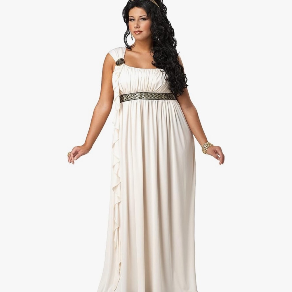 Plus Size Cream Empire Waist Maxi Dress with Decorative Waistband